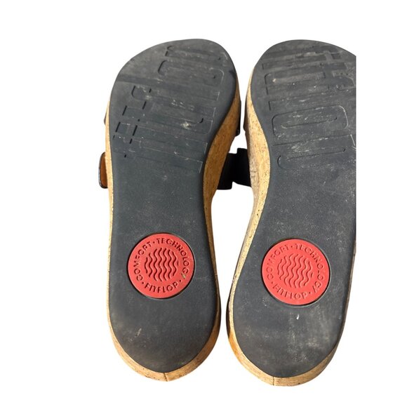 FitFlop Womens Black Leather Cork Wedge Sandals Size 9 - Picture 7 of 9